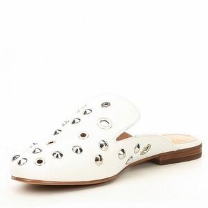 Gianni Bini White Studded Leather Mule Flats Size 8.5